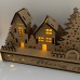 Wooden Christmas Light up Decoration Featuring a Village Scene With Tree and Houses. Laser Cut Wood is Hand Assembled With LED Lights. UK