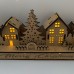 Wooden Christmas Light up Decoration Featuring a Village Scene With Tree and Houses. Laser Cut Wood is Hand Assembled With LED Lights. UK