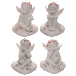 Collectable Cherub Sitting on Heart with Pink Roses