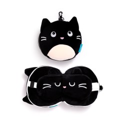 Feline Fine Cat Relaxeazzz Plush Round Travel Pillow & Eye Mask Set