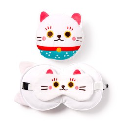 Relaxeazzz Travel Pillow & Eye Mask - Maneki Neko Lucky Cat