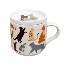 Porcelain Mug & Coaster Lid Set - Feline Fine Cats (New)