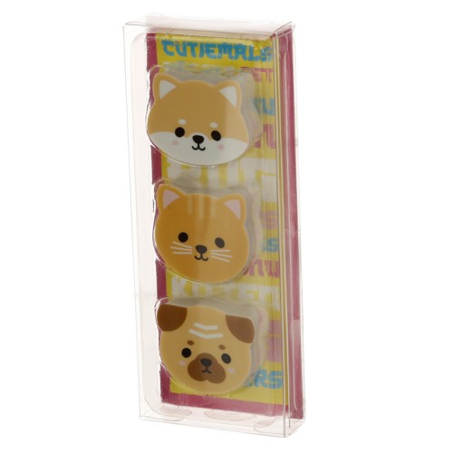 Adoramals Pug, Cat, Shiba Inu 3 Piece Eraser Set