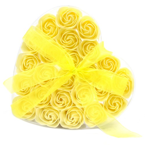 Set of 24 Soap Flower Heart Box - Yellow Roses Set of 24 Soap Flower Heart Box - Yellow Roses