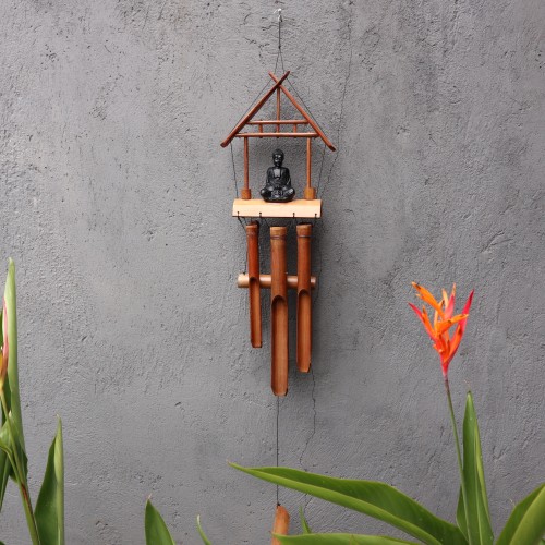 Bamboo Windchime - Natural finish -Black Buddha 6 Tubes Bamboo Windchime - Natural finish -Black Buddha 6 Tubes