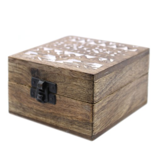 White Washed Wooden Box - 4x4 Slavic Design White Washed Wooden Box - 4x4 Slavic Design