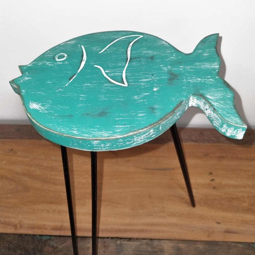 Albasia Wood Fish Stand - Turquoise Albasia Wood Fish Stand - Turquoise