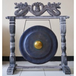 Large Gong in Brown Antique Stand - 80cm - Black