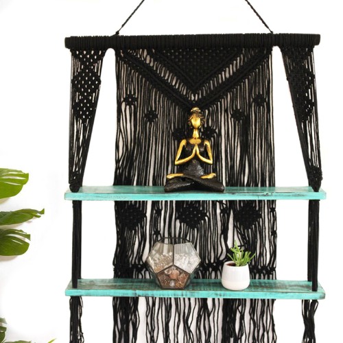 Black Macrame Hanging Shelves - Turquoise Black Macrame Hanging Shelves - Turquoise