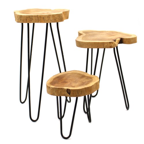 Set of 3 Gamal Wood Plant Stands - Natural Set of 3 Gamal Wood Plant Stands - Natural