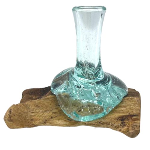 Molton Glass Small Flower Vase on Wood Molton Glass Small Flower Vase on Wood