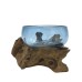 Molton Glass Mini Blue Bowl on Wood Molton Glass Mini Blue Bowl on Wood