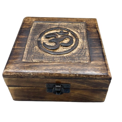 Square Wooden Keepsake Box 13x13x6cm - Om Square Wooden Keepsake Box 13x13x6cm - Om